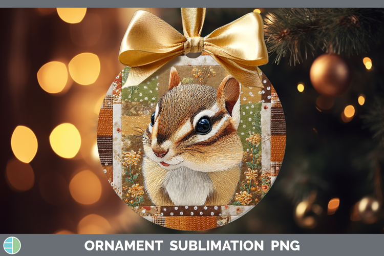 Chipmunk Woodland Quilted Patchwork Ornament Sublimation Des