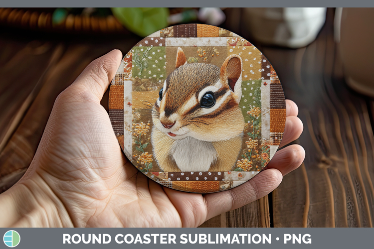Chipmunk Woodland Quilted Patchwork Round Coaster Sublimatio