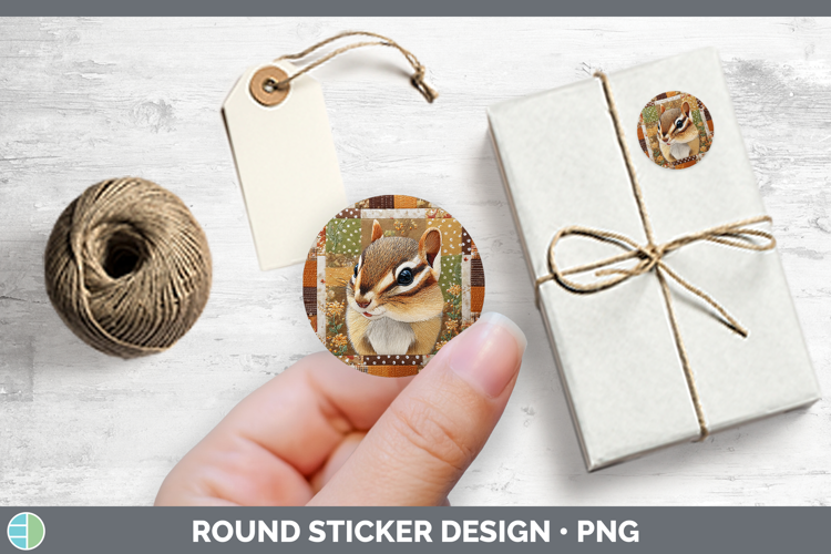 Chipmunk Woodland Quilted Patchwork Stickers Design