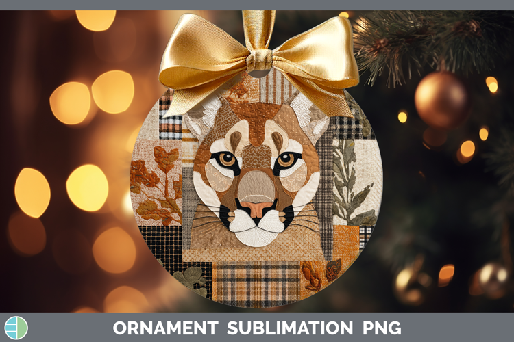 Cougar Woodland Quilted Patchwork Ornament Sublimation Desig