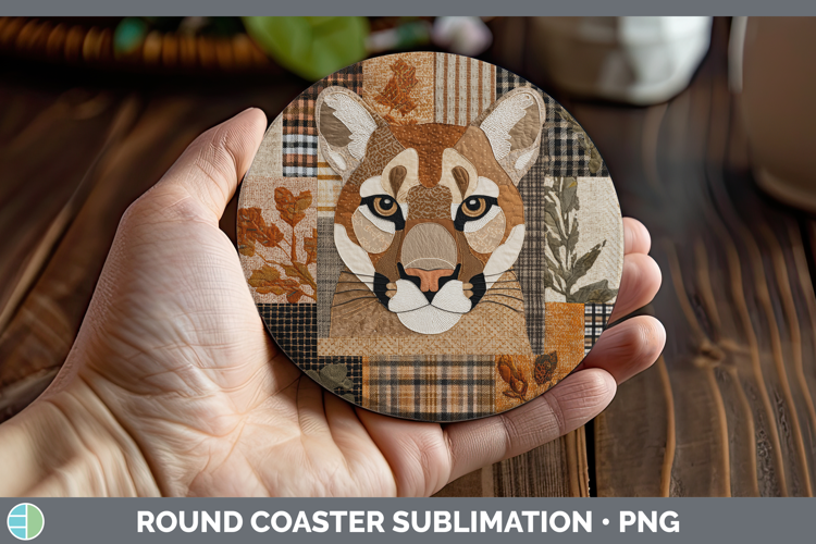 Cougar Woodland Quilted Patchwork Round Coaster Sublimation