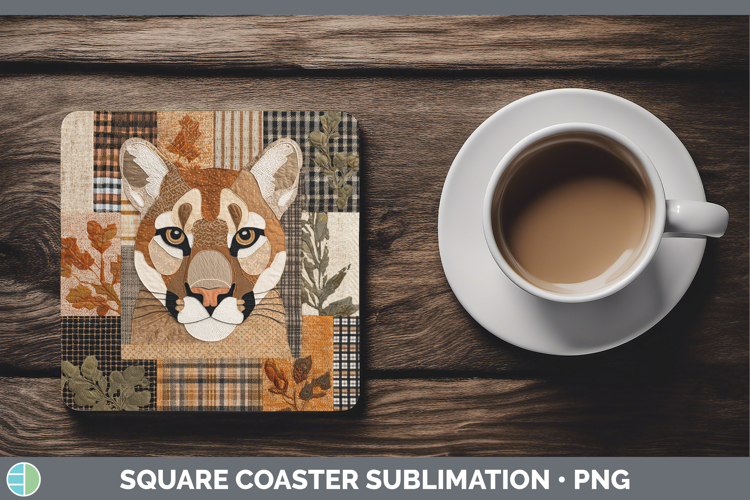 Cougar Woodland Quilted Patchwork Square Coaster Sublimation