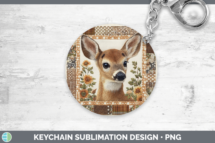 Deer Woodland Quilted Patchwork Keychain Sublimation Design