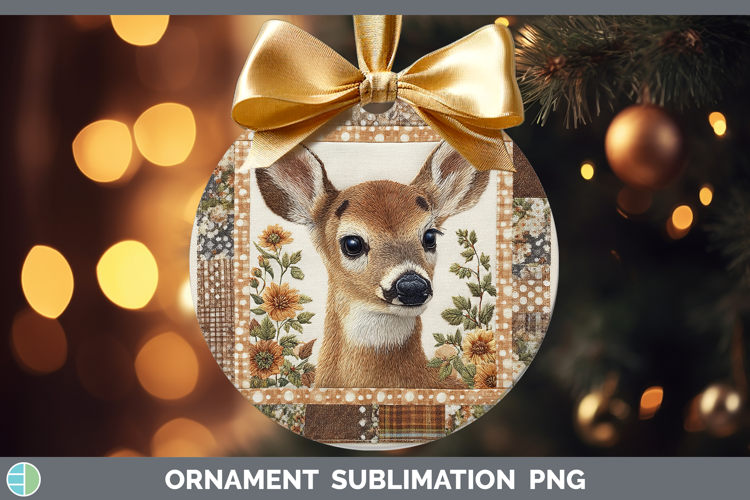 Deer Woodland Quilted Patchwork Ornament Sublimation Design