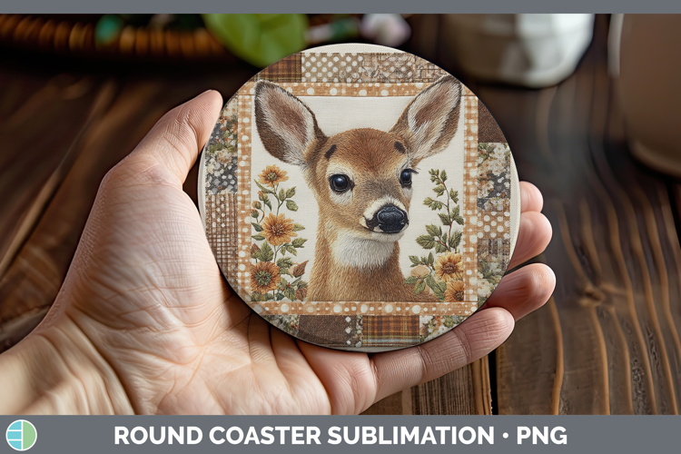 Deer Woodland Quilted Patchwork Round Coaster Sublimation De