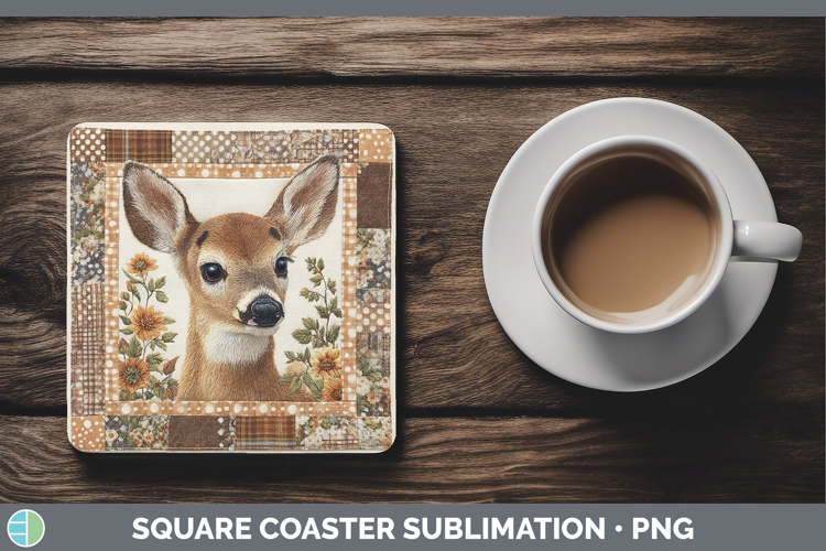 Deer Woodland Quilted Patchwork Square Coaster Sublimation D