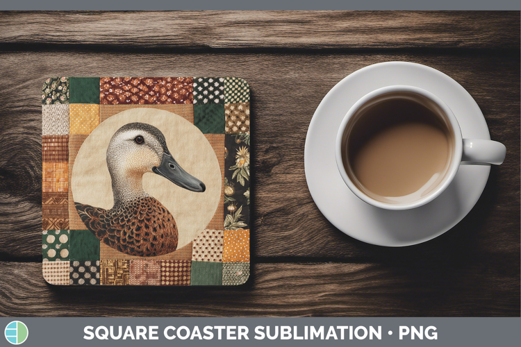 Duck Woodland Quilted Patchwork Square Coaster Sublimation D