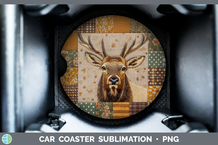 Elk Woodland Quilted Patchwork Car Coaster Sublimation Desig