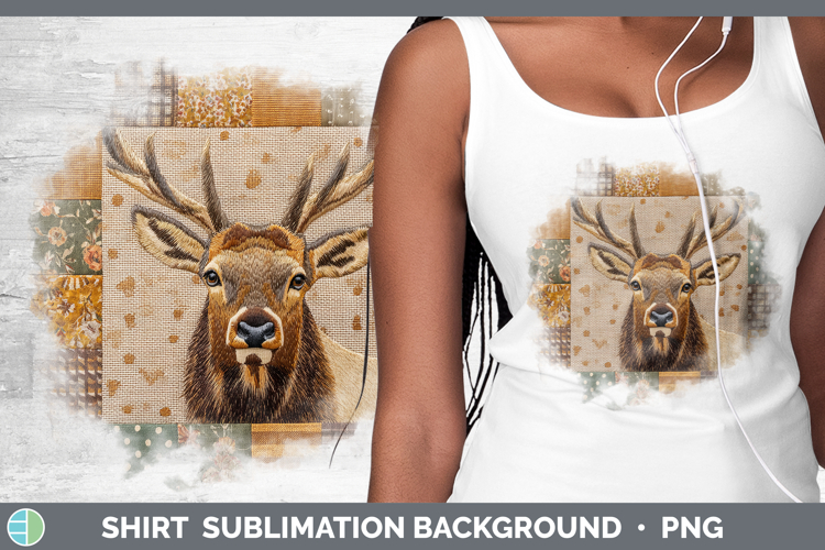 Elk Woodland Quilted Patchwork Shirt Sublimation Design