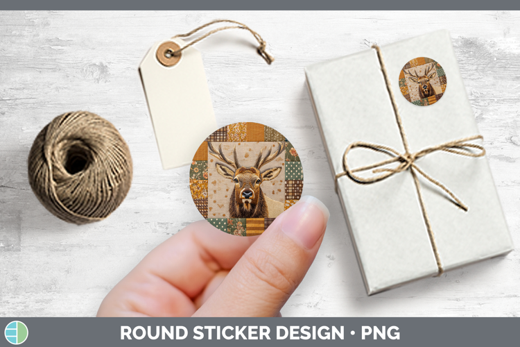 Elk Woodland Quilted Patchwork Stickers Design