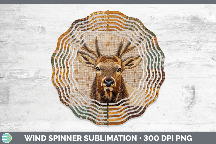 Elk Woodland Quilted Patchwork Wind Spinner Sublimation Desi