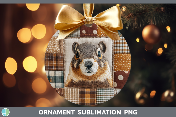 Groundhog Woodland Quilted Patchwork Ornament Sublimation De