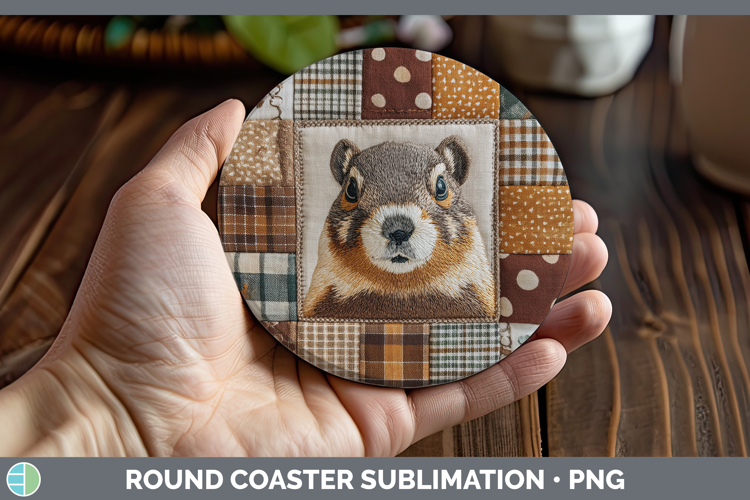 Groundhog Woodland Quilted Patchwork Round Coaster Sublimati