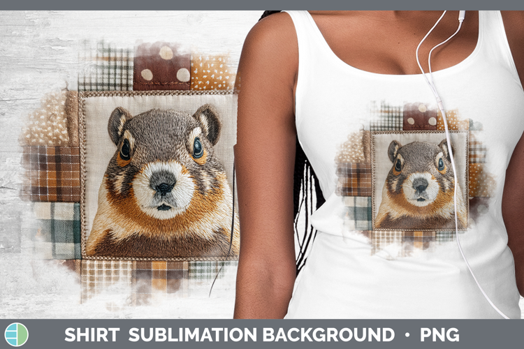 Groundhog Woodland Quilted Patchwork Shirt Sublimation Desig