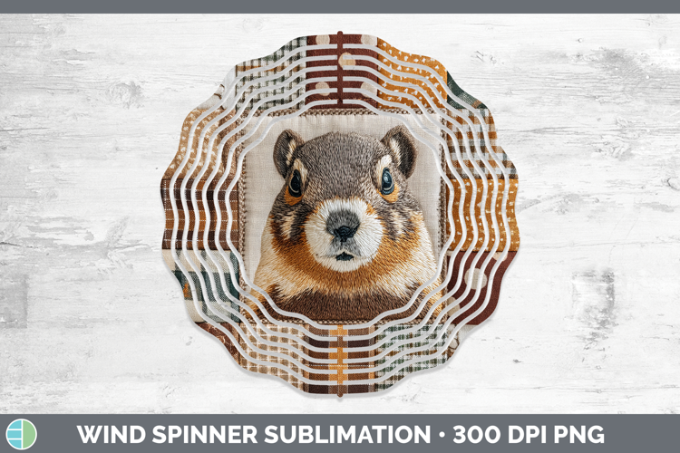 Groundhog Woodland Quilted Patchwork Wind Spinner Sublimatio