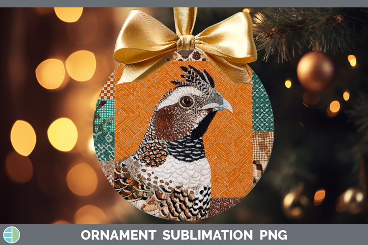Grouse Woodland Quilted Patchwork Ornament Sublimation Desig