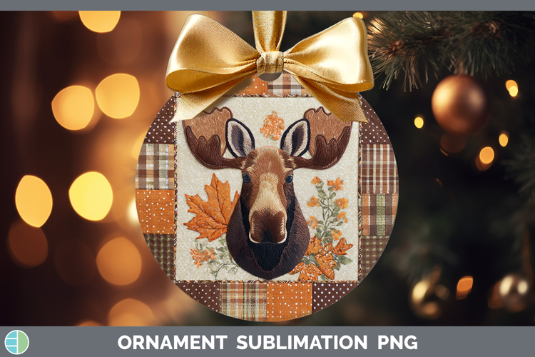 Moose Woodland Quilted Patchwork Ornament Sublimation Design