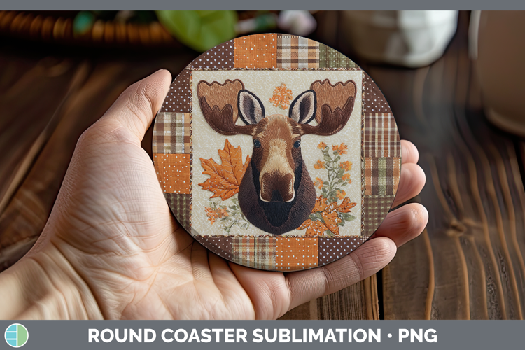 Moose Woodland Quilted Patchwork Round Coaster Sublimation D