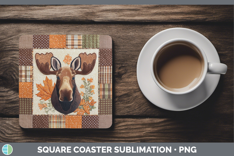 Moose Woodland Quilted Patchwork Square Coaster Sublimation