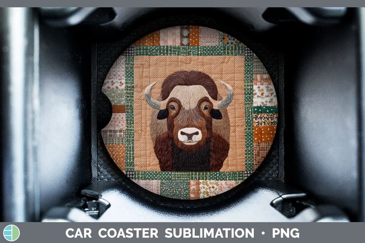 Musk Ox Woodland Quilted Patchwork Car Coaster Sublimation D