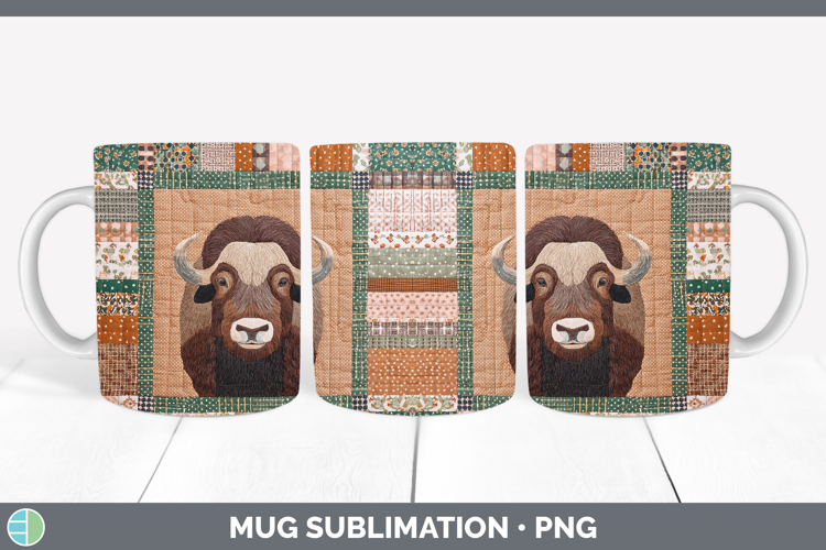 Musk Ox Woodland Quilted Patchwork Mug Wrap Sublimation Desi