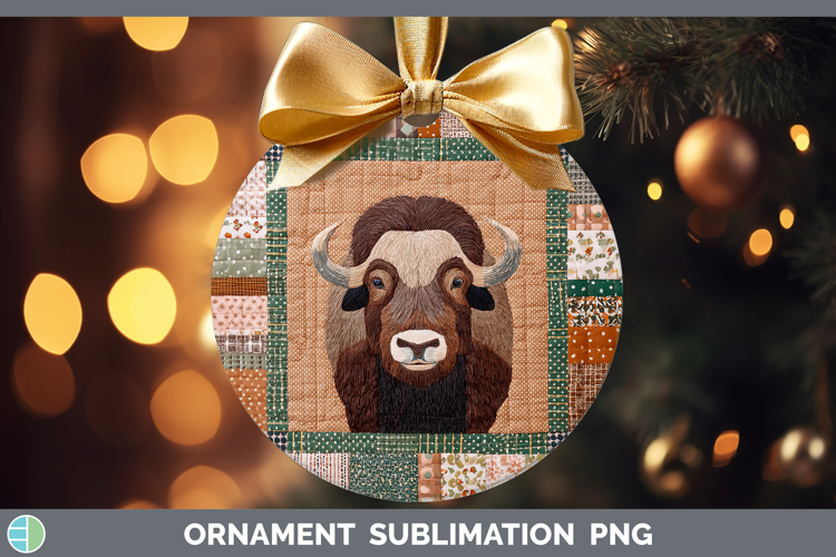 Musk Ox Woodland Quilted Patchwork Ornament Sublimation Desi