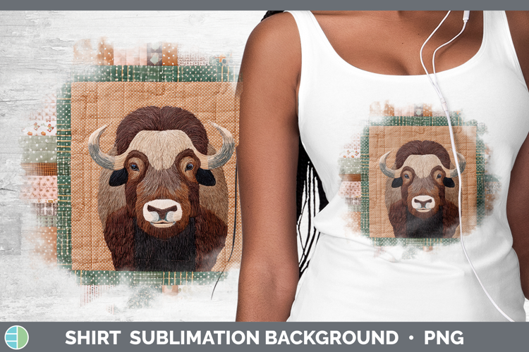 Musk Ox Woodland Quilted Patchwork Shirt Sublimation Design