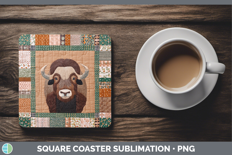 Musk Ox Woodland Quilted Patchwork Square Coaster Sublimatio