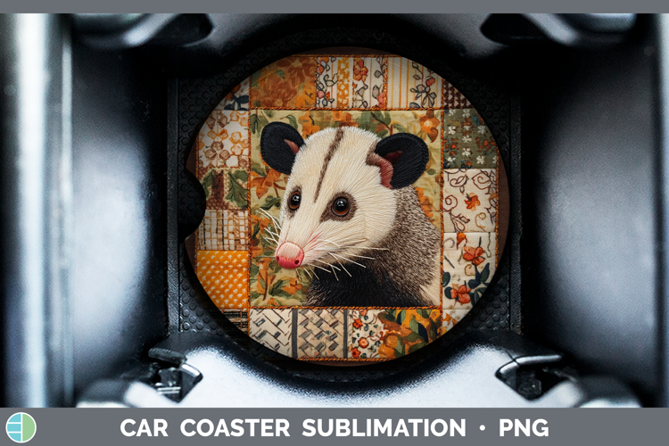 Opossum Woodland Quilted Patchwork Car Coaster Sublimation D