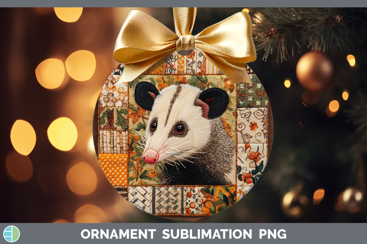 Opossum Woodland Quilted Patchwork Ornament Sublimation Desi