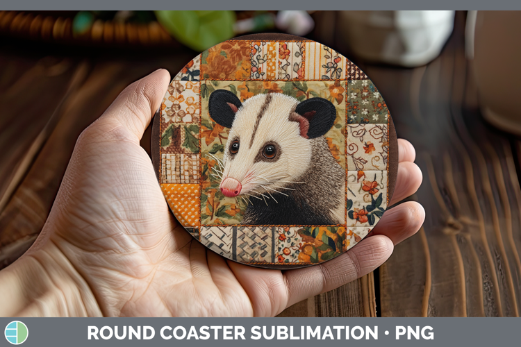 Opossum Woodland Quilted Patchwork Round Coaster Sublimation