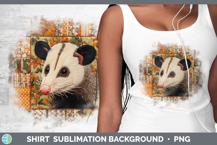 Opossum Woodland Quilted Patchwork Shirt Sublimation Design
