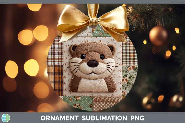 Otter Woodland Quilted Patchwork Ornament Sublimation Design