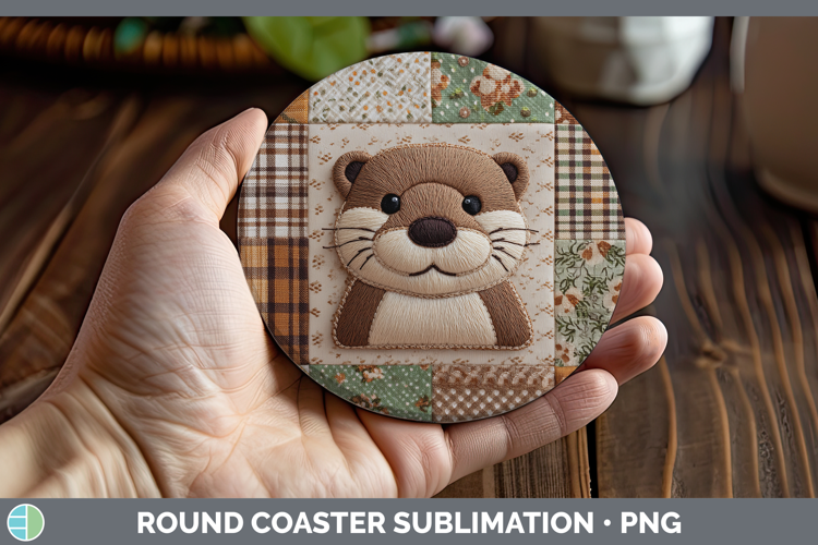 Otter Woodland Quilted Patchwork Round Coaster Sublimation D