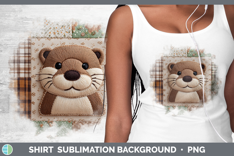 Otter Woodland Quilted Patchwork Shirt Sublimation Design