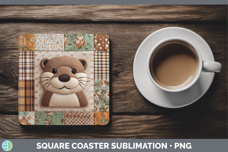 Otter Woodland Quilted Patchwork Square Coaster Sublimation