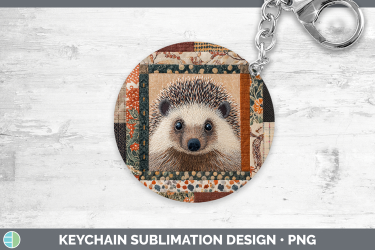 Porcupine Woodland Quilted Patchwork Keychain Sublimation De