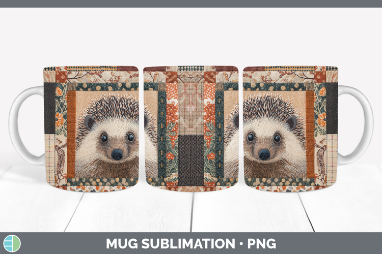 Porcupine Woodland Quilted Patchwork Mug Wrap Sublimation De