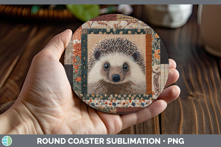 Porcupine Woodland Quilted Patchwork Round Coaster Sublimati