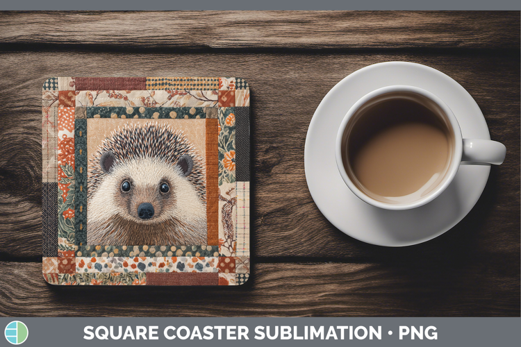 Porcupine Woodland Quilted Patchwork Square Coaster Sublimat