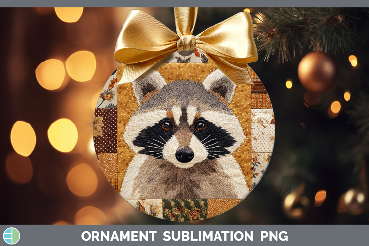 Raccoon Woodland Quilted Patchwork Ornament Sublimation Desi