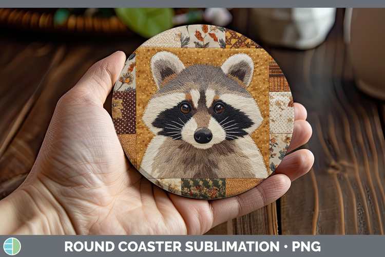 Raccoon Woodland Quilted Patchwork Round Coaster Sublimation
