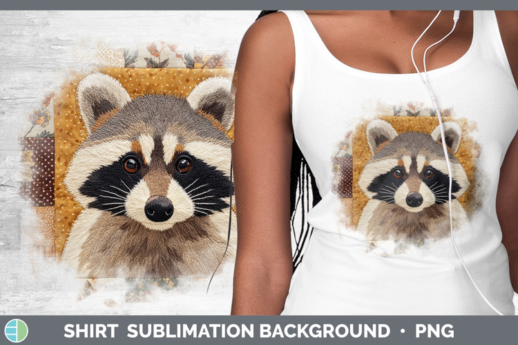 Raccoon Woodland Quilted Patchwork Shirt Sublimation Design