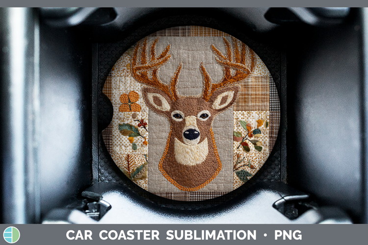 Reindeer Woodland Quilted Patchwork Car Coaster Sublimation