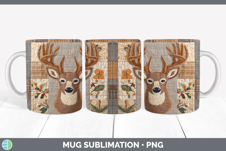 Reindeer Woodland Quilted Patchwork Mug Wrap Sublimation Des