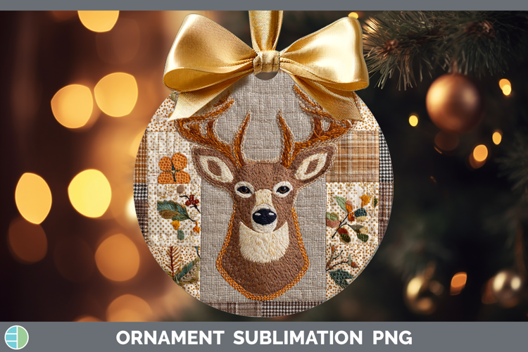 Reindeer Woodland Quilted Patchwork Ornament Sublimation Des