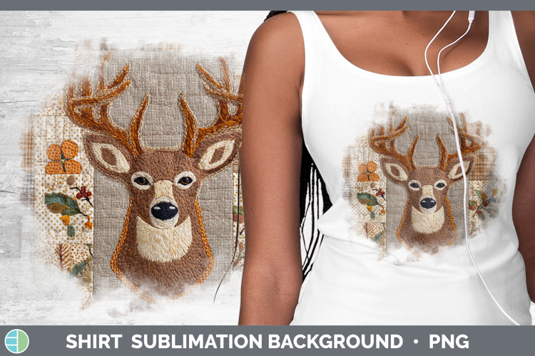 Reindeer Woodland Quilted Patchwork Shirt Sublimation Design