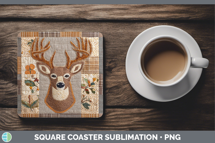 Reindeer Woodland Quilted Patchwork Square Coaster Sublimati