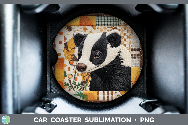 Skunk Woodland Quilted Patchwork Car Coaster Sublimation Des
