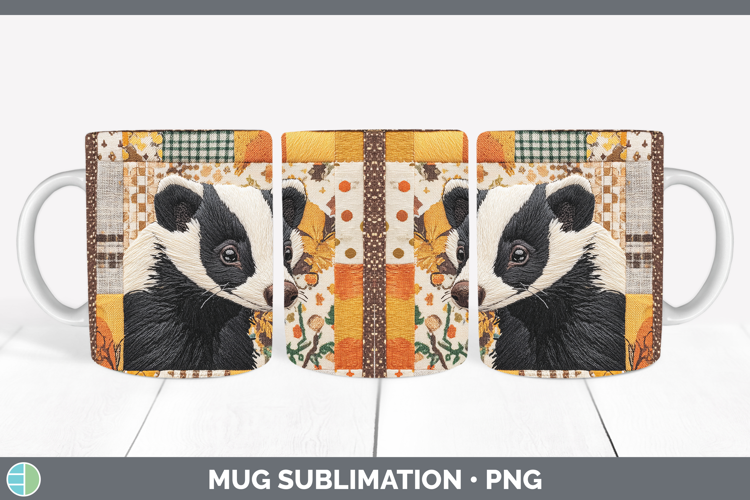 Skunk Woodland Quilted Patchwork Mug Wrap Sublimation Design
